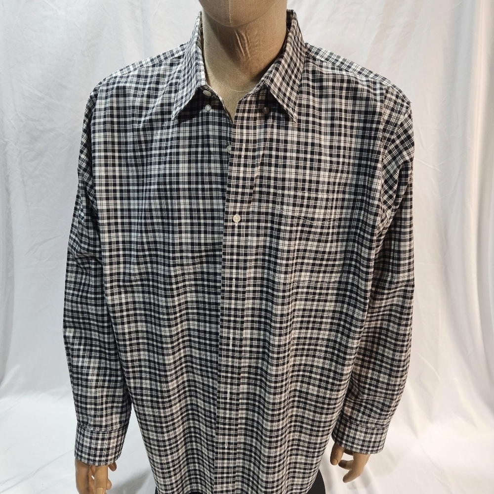 LL Bean Mens Blue Gray Plaid Long Sleeve Button Down Cotton Shirt Size XL